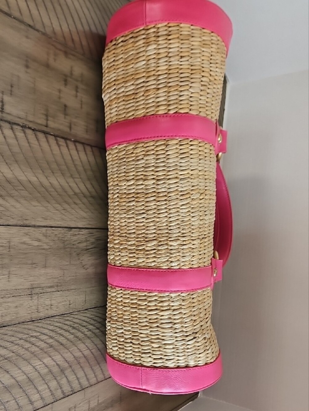 Y2K Juicy Couture Pink Straw Leather Trim Bag with Cherry Charm Coquette Rare - Picture 7 of 16